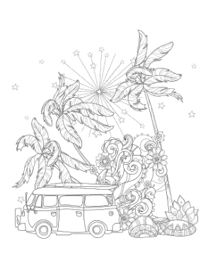 Free Download PDF Books, Vacation Surfing Van Doodle Summer Coloring Template