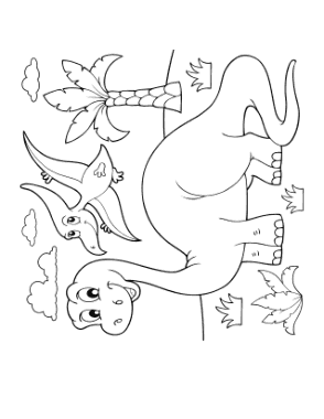 Free Download PDF Books, Cartoon Brontosaurus And Flying Dinosaur Coloring Template