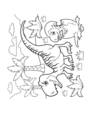 Free Download PDF Books, Cartoon Fierce Dinosaur With Hatching Egg Dinosaur Coloring Template
