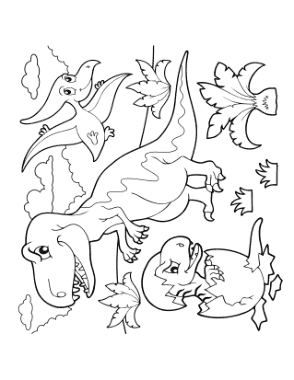 Free Download PDF Books, Cartoon Prehistoric Scene Dinosaur Coloring Template