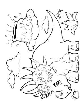 Free Download PDF Books, Cartoon Styracosaurus Volcano Dinosaur Coloring Template