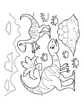 Free Download PDF Books, Cartoon Theropods With Nest Of Eggs Dinosaur Coloring Template