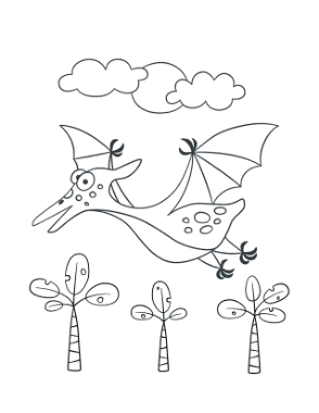 Free Download PDF Books, Cute Pterodactyl Flying For Preschoolers Dinosaur Coloring Template