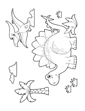 Free Download PDF Books, Dinosaur Scene With Stegosaurus And Flying Dinosaur Coloring Template