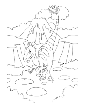 Free Download PDF Books, Feathered Velociraptor Near Volcano Dinosaur Coloring Template