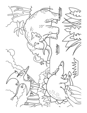Free Download PDF Books, Prehistoric Scene Dinosaurs And Woolly Mammoth Dinosaur Coloring Template