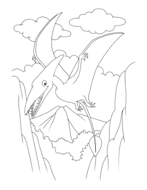 Free Download PDF Books, Pterosaur Flying Over Landscape Dinosaur Coloring Template