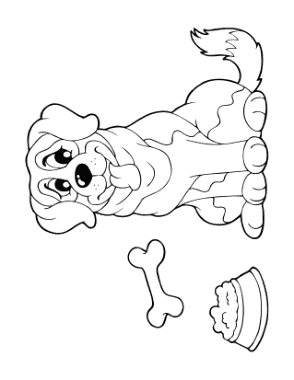 Free Download PDF Books, Cartoon Big Dog With Bone Dog Coloring Template