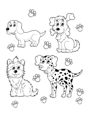 Free Download PDF Books, Cartoon Puppy 4 Breeds Dog Coloring Template