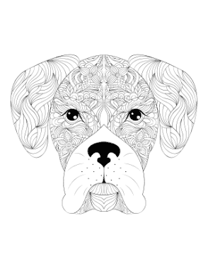 Free Download PDF Books, Cute Boxer Head For Adults Dog Coloring Template