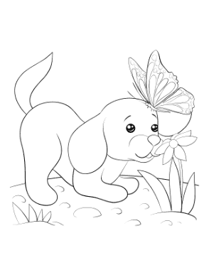 Free Download PDF Books, Cute Puppy Flower Butterfly Dog Coloring Template