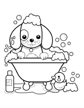 Free Download PDF Books, Cute Puppy In Bath Bubbles Dog Coloring Template