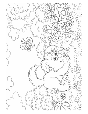 Free Download PDF Books, Cute Puppy With Flowers Butterflies Dog Coloring Template
