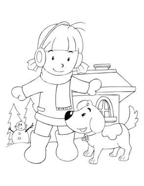 Free Download PDF Books, Cute Winter Girl Puppy Snow Dog Coloring Template