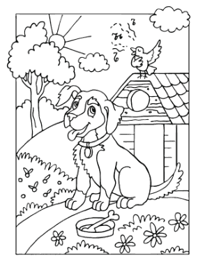 Free Download PDF Books, Farm Dog With Bone Dog Coloring Template