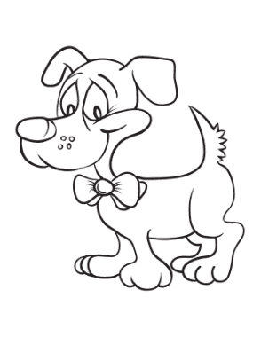 Free Download PDF Books, Funny Cartoon Bow Dog Coloring Template