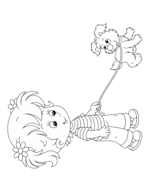 Free Download PDF Books, Little Girl Walking Puppy Dog Dog Coloring Template