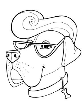 Free Download PDF Books, Mastiff Face Funny Cartoon Glasses Dog Coloring Template