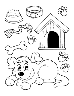 Free Download PDF Books, Puppy Kennel Bone Rope Preschool Dog Coloring Template