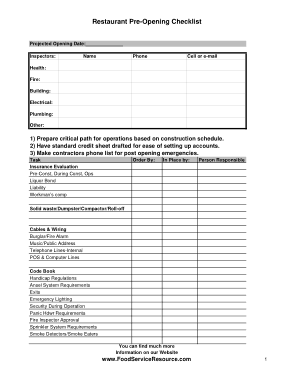 Free Download PDF Books, Restaurant Pre Opening Checklist Template
