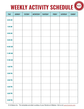 Free Download PDF Books, Weekly Activity Schedule Sample Template