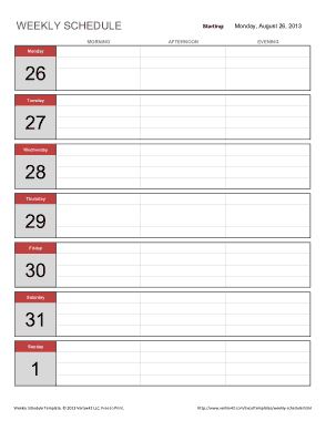 Free Download PDF Books, Weekly Schedule Excel Template