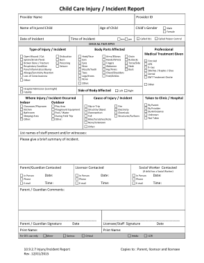 Free Download PDF Books, Child Care Injury Incident Report Template