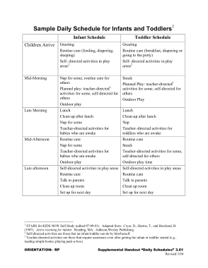 Free Download PDF Books, Daily Schedule For Infants and Toddlers Template