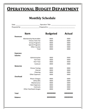 Free Download PDF Books, Operational Budget Department Monthly Schedule Template