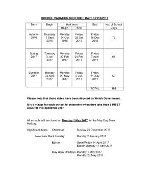 Free Download PDF Books, School Vacation Schedule Dates Template