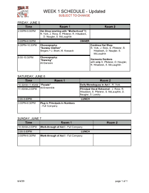 Free Download PDF Books, Rehearsal Weekly Schedule Template