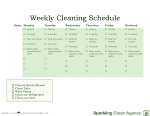 Free Download PDF Books, Weekly Cleaning Schedule Template