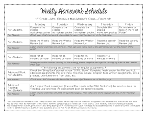 Free Download PDF Books, Weekly Homework Schedule Template