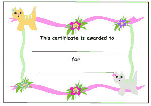 Free Download PDF Books, Kids Award Certificate Cats and Flowers Template