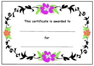 Free Download PDF Books, Kids Award Certificate Color Flowers and Black Leaves Template