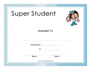 Free Download PDF Books, Girl Super Student Award Certificate Template