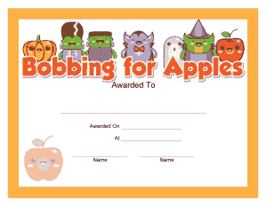 Free Download PDF Books, Halloween Bobbing Apples Award Certificate Template