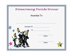 Free Download PDF Books, Homecoming Parade Winner Award Certificate Template
