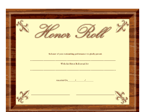 Free Download PDF Books, Honor Roll Award Certificate Template
