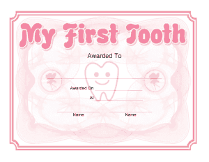 Free Download PDF Books, My First Tooth Award Certificate Template