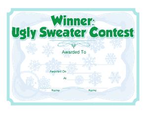 Free Download PDF Books, Ugly Sweater Contest Award Certificate Template