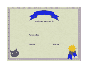 Free Download PDF Books, Cat Show Award Certificate Template