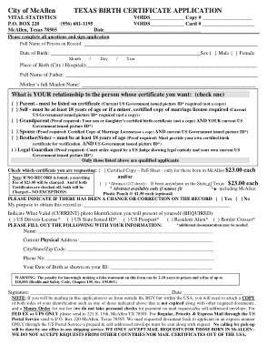 Free Download PDF Books, Texas Birth Certificate Application Form City Mcallen Texas Template