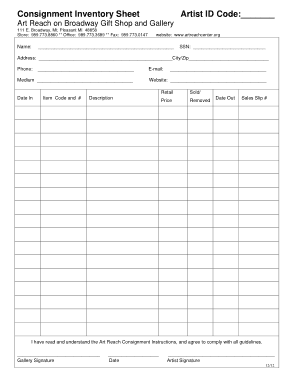 Free Download PDF Books, Consignment Inventory Sheet Template