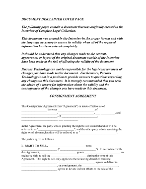 Free Download PDF Books, Cover Page Consignment Agreement Template