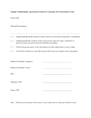 Free Download PDF Books, Confidentiality Agreement for Research Assistants Template