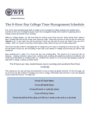 Free Download PDF Books, 8-Hour Day College Time Management Schedule Template
