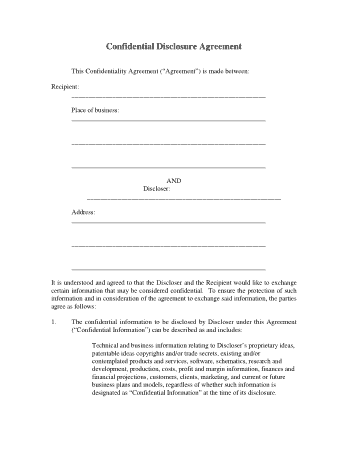 Free Download PDF Books, Confidential Disclosure Agreement Template