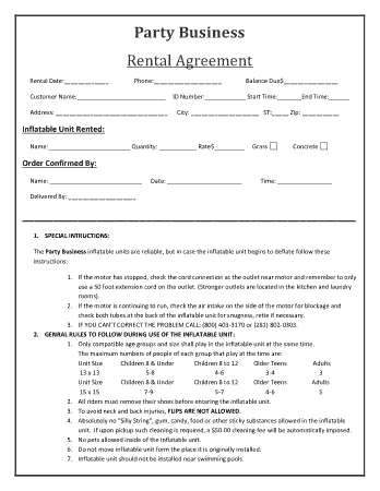 Free Download PDF Books, Party Business Rental Agreement Template