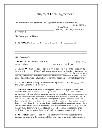 Free Download PDF Books, Equipment Lease Agreement Template